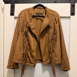 Black Rivet Brown Suede Fringe Jacket